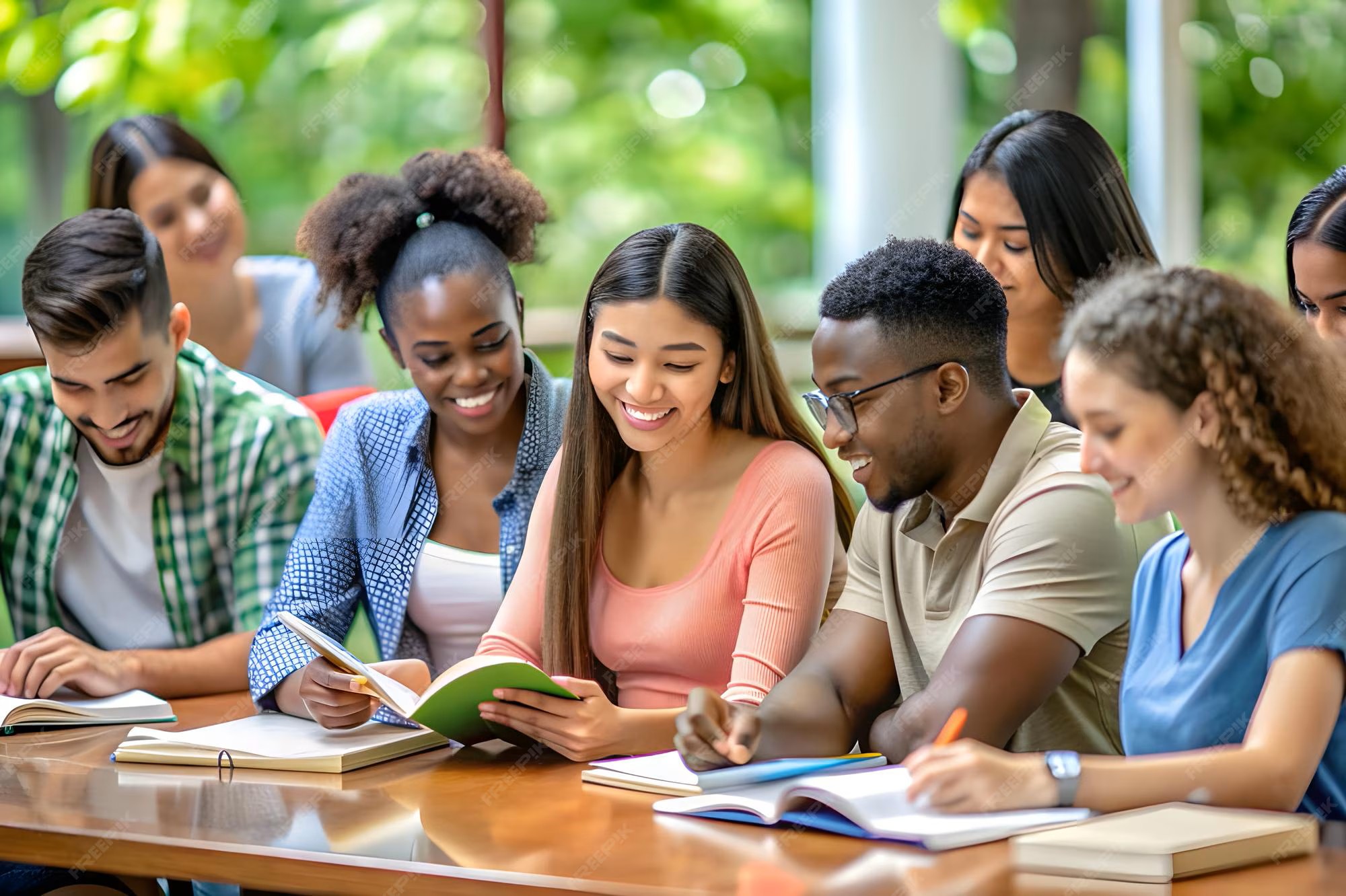 Diverse group of students studying together
